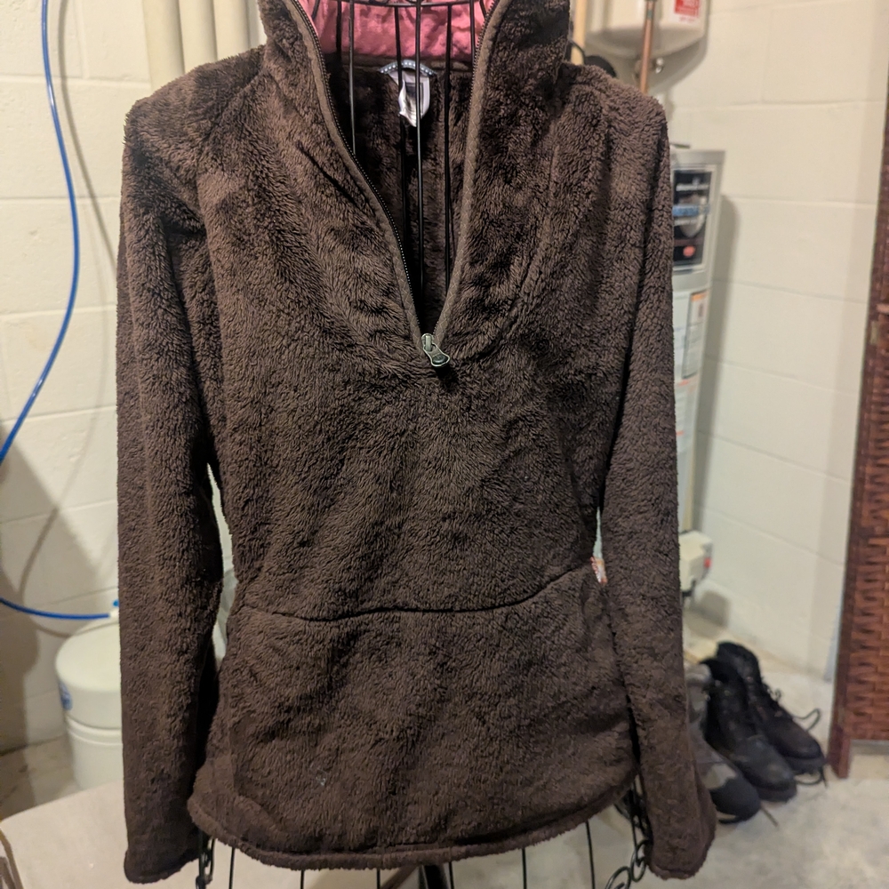 The North Face Plush Half-Zip Teddy Jacket in Dark Brown